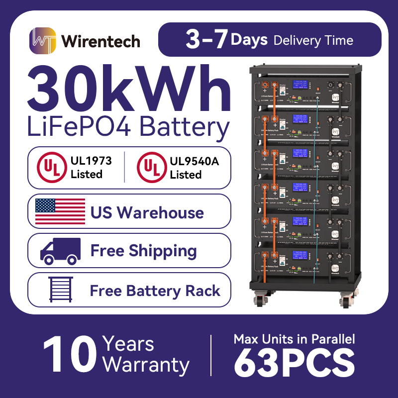 Lifepo4 48V 100Ah Server Rack - Wirentech 30.72KWh 48V 51.2V 100Ah LiFePO4