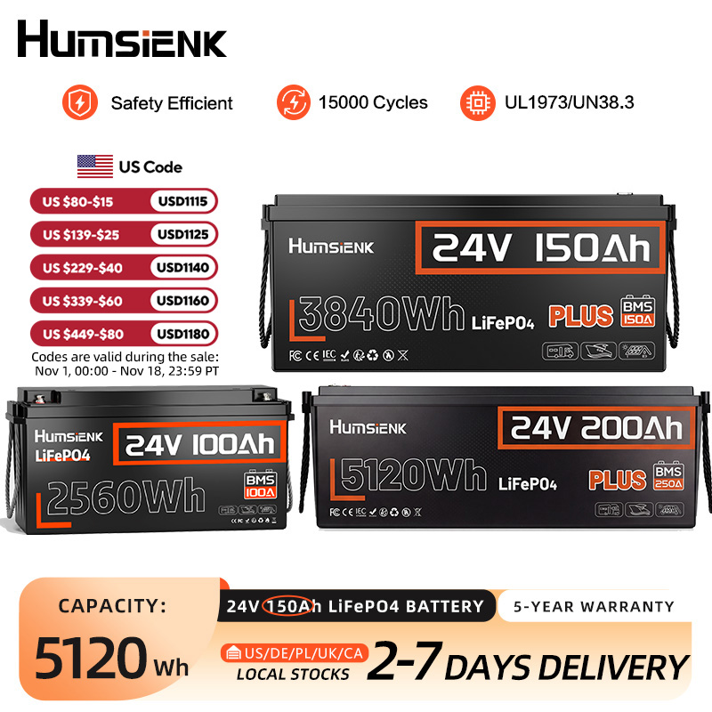 Lifepo4 Battery 24V 100Ah Trolling Motor - Humsienk 24V 100Ah/200Ah/150Ah LiFePO4 Battery, MAX
