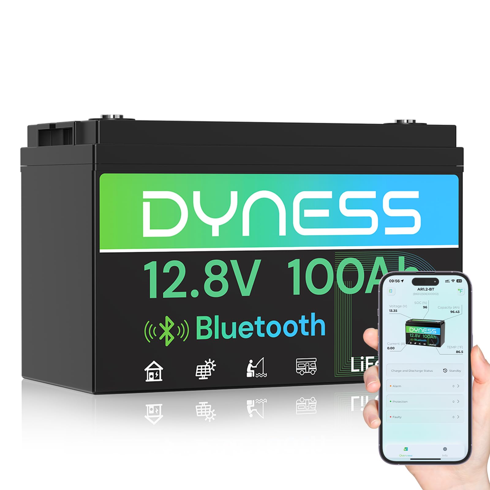 12V 100Ah Lifepo4 Bluetooth Bms - 12V 100Ah Bluetooth LiFePO4 Battery, Deep