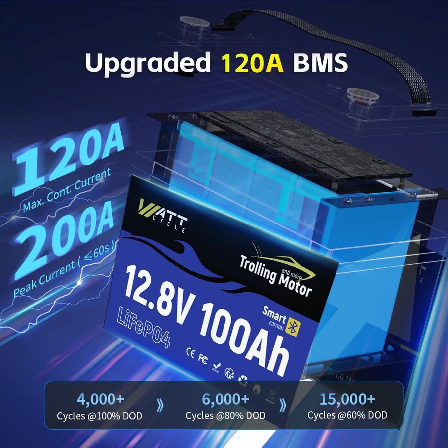 Wattcycle 12.8V 100Ah 120A BMS - 12V 100Ah Lifepo4 Bluetooth Bms ulasan dan harga